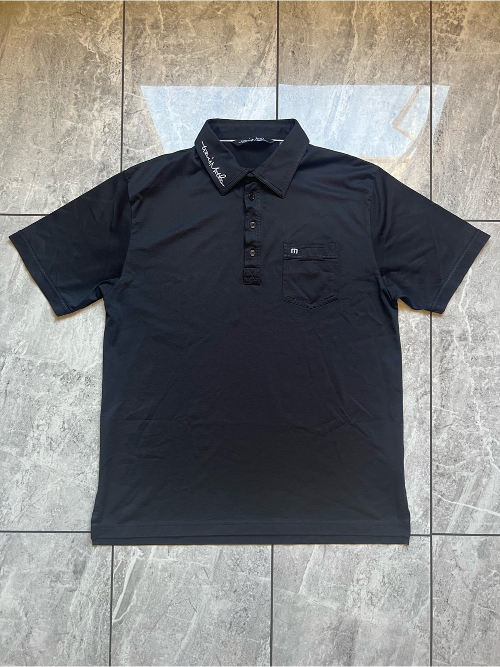Travis Mathew Men’s Black Pocket Golf Embroidered Polo Shirt Logo PimaCotton XL